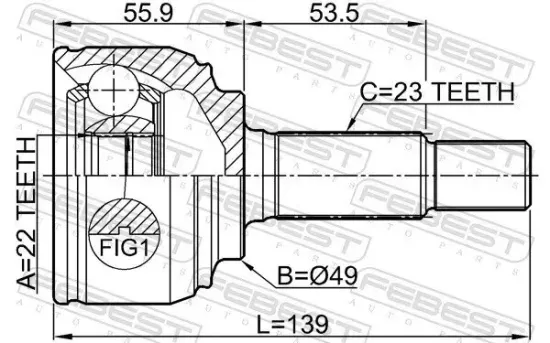 Gelenksatz, Antriebswelle Vorderachse radseitig FEBEST 0210-K12E Bild Gelenksatz, Antriebswelle Vorderachse radseitig FEBEST 0210-K12E