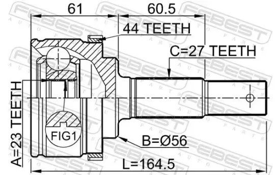 Gelenksatz, Antriebswelle radseitig Vorderachse FEBEST 0210-P12QG16A44 Bild Gelenksatz, Antriebswelle radseitig Vorderachse FEBEST 0210-P12QG16A44