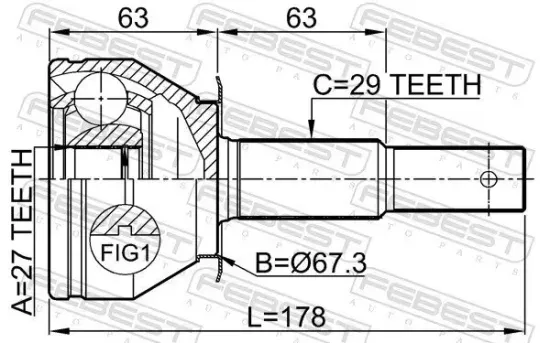 Gelenksatz, Antriebswelle radseitig Vorderachse FEBEST 0210-R51MT Bild Gelenksatz, Antriebswelle radseitig Vorderachse FEBEST 0210-R51MT
