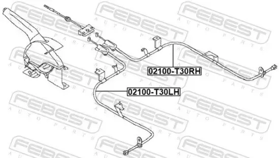 Seilzug, Feststellbremse hinten links FEBEST 02100-T30LH Bild Seilzug, Feststellbremse hinten links FEBEST 02100-T30LH