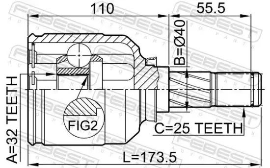 Gelenksatz, Antriebswelle getriebeseitig Vorderachse links FEBEST 0211-SR20LH Bild Gelenksatz, Antriebswelle getriebeseitig Vorderachse links FEBEST 0211-SR20LH