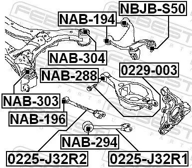 Lenker, Radaufhängung Hinterachse unten FEBEST 0225-J32R1 Bild Lenker, Radaufhängung Hinterachse unten FEBEST 0225-J32R1