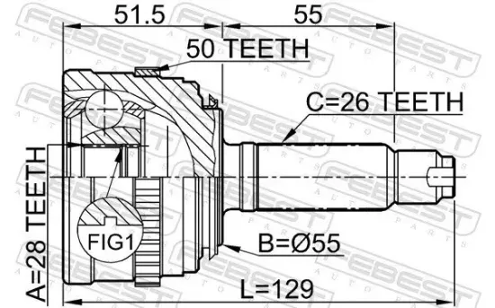 Gelenksatz, Antriebswelle Vorderachse radseitig FEBEST 0310-035A50 Bild Gelenksatz, Antriebswelle Vorderachse radseitig FEBEST 0310-035A50