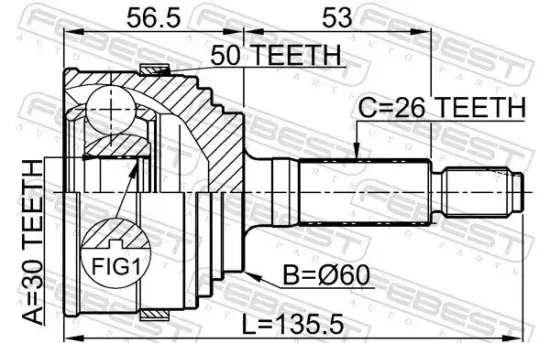 Gelenksatz, Antriebswelle radseitig Vorderachse FEBEST 0310-055A50 Bild Gelenksatz, Antriebswelle radseitig Vorderachse FEBEST 0310-055A50