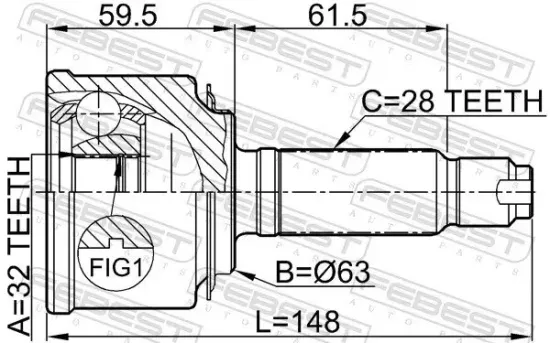 Gelenksatz, Antriebswelle Vorderachse radseitig FEBEST 0310-057 Bild Gelenksatz, Antriebswelle Vorderachse radseitig FEBEST 0310-057