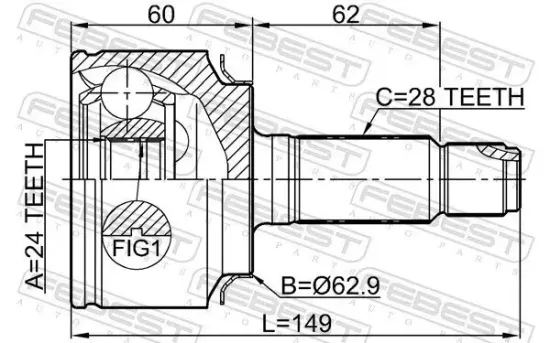 Gelenksatz, Antriebswelle radseitig Vorderachse FEBEST 0310-LX15 Bild Gelenksatz, Antriebswelle radseitig Vorderachse FEBEST 0310-LX15