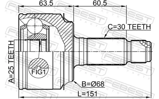 Gelenksatz, Antriebswelle radseitig Vorderachse FEBEST 0310-RUAT Bild Gelenksatz, Antriebswelle radseitig Vorderachse FEBEST 0310-RUAT