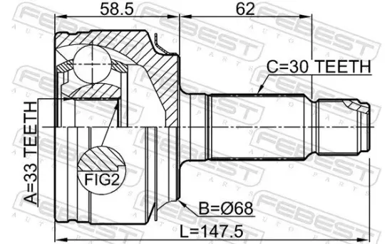 Gelenksatz, Antriebswelle Vorderachse radseitig FEBEST 0310-RW24 Bild Gelenksatz, Antriebswelle Vorderachse radseitig FEBEST 0310-RW24