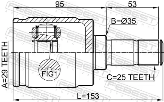 Gelenksatz, Antriebswelle getriebeseitig Vorderachse links FEBEST 0311-CIV5DLH Bild Gelenksatz, Antriebswelle getriebeseitig Vorderachse links FEBEST 0311-CIV5DLH
