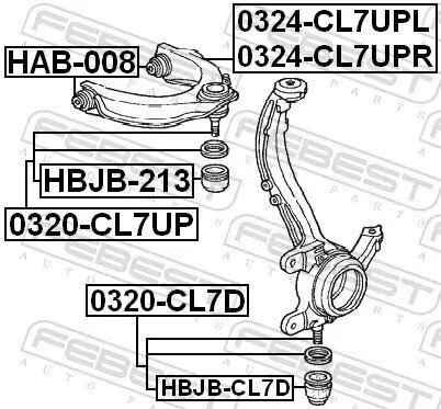 Trag-/Führungsgelenk Vorderachse oben FEBEST 0320-CL7UP Bild Trag-/Führungsgelenk Vorderachse oben FEBEST 0320-CL7UP