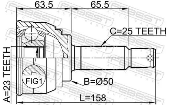 Gelenksatz, Antriebswelle Vorderachse radseitig FEBEST 0410-005 Bild Gelenksatz, Antriebswelle Vorderachse radseitig FEBEST 0410-005