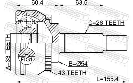 Gelenksatz, Antriebswelle Vorderachse radseitig FEBEST 0410-DG4A43 Bild Gelenksatz, Antriebswelle Vorderachse radseitig FEBEST 0410-DG4A43