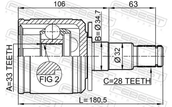 Gelenksatz, Antriebswelle Vorderachse links getriebeseitig FEBEST 0411-KB4LH Bild Gelenksatz, Antriebswelle Vorderachse links getriebeseitig FEBEST 0411-KB4LH