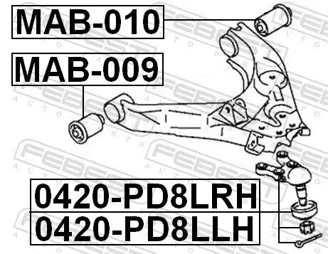 Trag-/Führungsgelenk Vorderachse rechts FEBEST 0420-PD8LRH Bild Trag-/Führungsgelenk Vorderachse rechts FEBEST 0420-PD8LRH