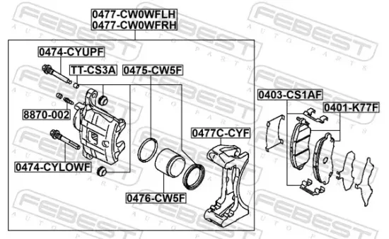 Bremssattel Vorderachse rechts FEBEST 0477-CW0WFRH Bild Bremssattel Vorderachse rechts FEBEST 0477-CW0WFRH