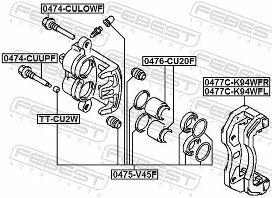 Bremssattelhaltersatz Vorderachse rechts FEBEST 0477C-K94WFR Bild Bremssattelhaltersatz Vorderachse rechts FEBEST 0477C-K94WFR