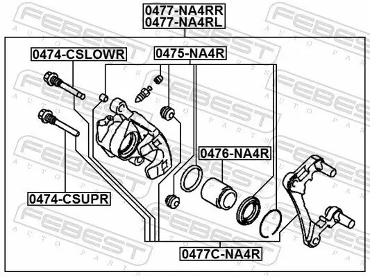 Bremssattelhaltersatz Hinterachse FEBEST 0477C-NA4R Bild Bremssattelhaltersatz Hinterachse FEBEST 0477C-NA4R