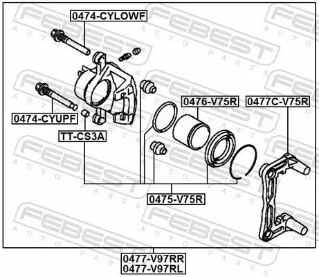 Bremssattelhaltersatz Hinterachse FEBEST 0477C-V75R Bild Bremssattelhaltersatz Hinterachse FEBEST 0477C-V75R