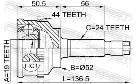 Gelenksatz, Antriebswelle Vorderachse radseitig FEBEST 0510-014A44 Bild Gelenksatz, Antriebswelle Vorderachse radseitig FEBEST 0510-014A44