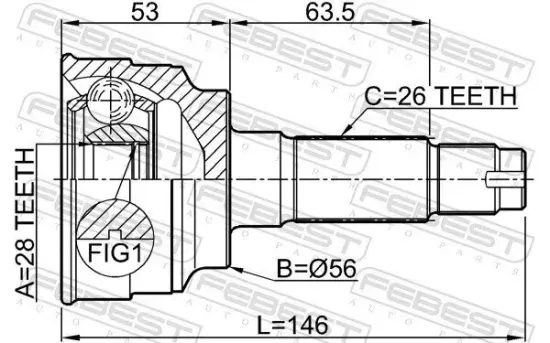 Gelenksatz, Antriebswelle Vorderachse radseitig FEBEST 0510-034 Bild Gelenksatz, Antriebswelle Vorderachse radseitig FEBEST 0510-034