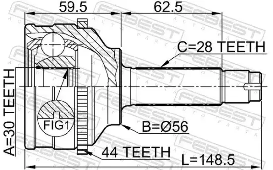Gelenksatz, Antriebswelle radseitig Vorderachse FEBEST 0510-037A44 Bild Gelenksatz, Antriebswelle radseitig Vorderachse FEBEST 0510-037A44