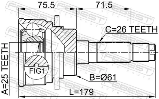 Gelenksatz, Antriebswelle radseitig Vorderachse FEBEST 0510-B25 Bild Gelenksatz, Antriebswelle radseitig Vorderachse FEBEST 0510-B25