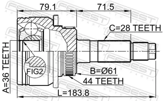 Gelenksatz, Antriebswelle Vorderachse radseitig FEBEST 0510-BT50A44 Bild Gelenksatz, Antriebswelle Vorderachse radseitig FEBEST 0510-BT50A44