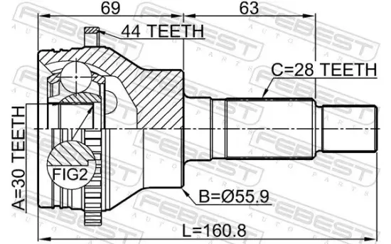 Gelenksatz, Antriebswelle Hinterachse radseitig FEBEST 0510-CX7A44R Bild Gelenksatz, Antriebswelle Hinterachse radseitig FEBEST 0510-CX7A44R