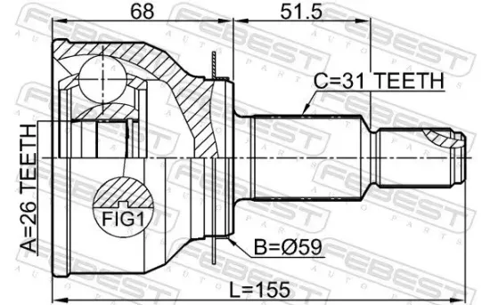 Gelenksatz, Antriebswelle Vorderachse radseitig FEBEST 0510-KEAT4WD Bild Gelenksatz, Antriebswelle Vorderachse radseitig FEBEST 0510-KEAT4WD