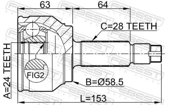 Gelenksatz, Antriebswelle Vorderachse radseitig FEBEST 0510-MZ5 Bild Gelenksatz, Antriebswelle Vorderachse radseitig FEBEST 0510-MZ5