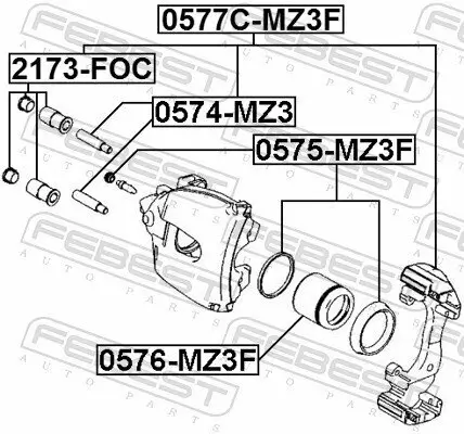 Bremssattelhaltersatz Vorderachse FEBEST 0577C-MZ3F Bild Bremssattelhaltersatz Vorderachse FEBEST 0577C-MZ3F