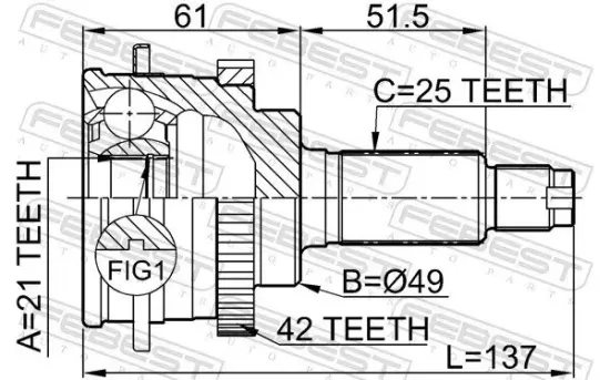 Gelenksatz, Antriebswelle Vorderachse radseitig FEBEST 0710-018A42 Bild Gelenksatz, Antriebswelle Vorderachse radseitig FEBEST 0710-018A42