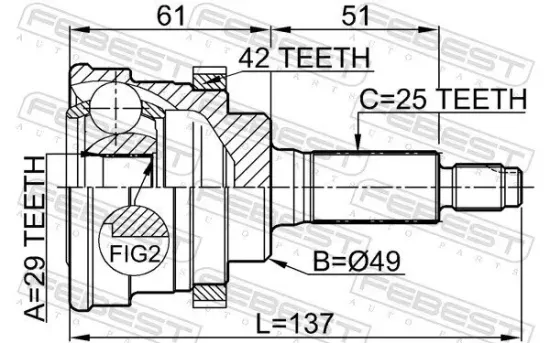 Gelenksatz, Antriebswelle Vorderachse radseitig FEBEST 0710-029A42 Bild Gelenksatz, Antriebswelle Vorderachse radseitig FEBEST 0710-029A42