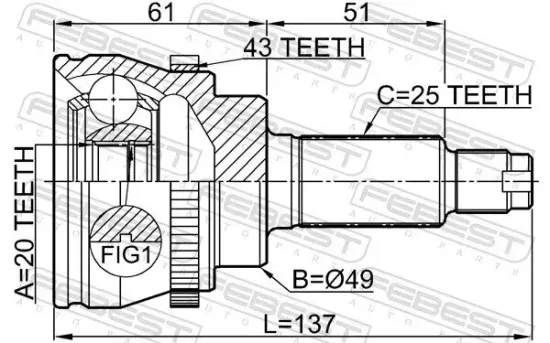 Gelenksatz, Antriebswelle radseitig Vorderachse FEBEST 0710-RM413A43 Bild Gelenksatz, Antriebswelle radseitig Vorderachse FEBEST 0710-RM413A43
