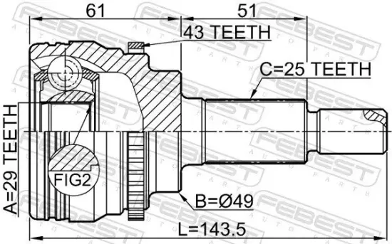 Gelenksatz, Antriebswelle Vorderachse radseitig FEBEST 0710-RS413A43 Bild Gelenksatz, Antriebswelle Vorderachse radseitig FEBEST 0710-RS413A43