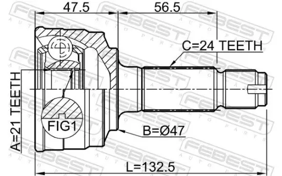 Gelenksatz, Antriebswelle Vorderachse radseitig FEBEST 0910-M200 Bild Gelenksatz, Antriebswelle Vorderachse radseitig FEBEST 0910-M200