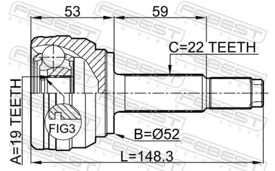 Gelenksatz, Antriebswelle Vorderachse radseitig FEBEST 1010-AV Bild Gelenksatz, Antriebswelle Vorderachse radseitig FEBEST 1010-AV