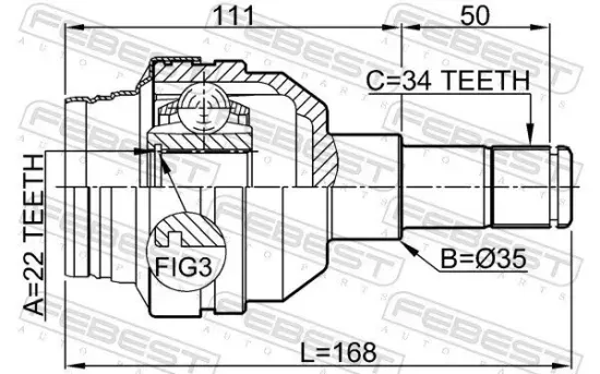 Gelenksatz, Antriebswelle Vorderachse getriebeseitig FEBEST 1011-C100R Bild Gelenksatz, Antriebswelle Vorderachse getriebeseitig FEBEST 1011-C100R