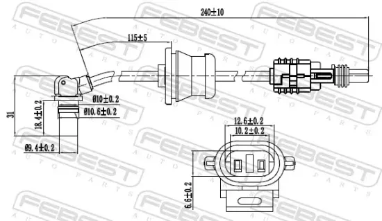 Sensor, Raddrehzahl Hinterachse FEBEST 10606-003 Bild Sensor, Raddrehzahl Hinterachse FEBEST 10606-003
