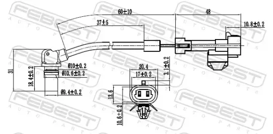 Sensor, Raddrehzahl Vorderachse FEBEST 10606-004 Bild Sensor, Raddrehzahl Vorderachse FEBEST 10606-004