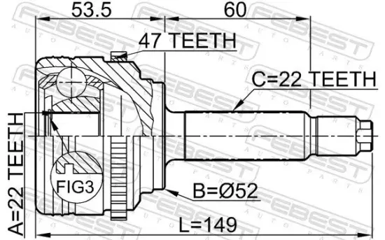 Gelenksatz, Antriebswelle radseitig Vorderachse FEBEST 1110-007A47 Bild Gelenksatz, Antriebswelle radseitig Vorderachse FEBEST 1110-007A47