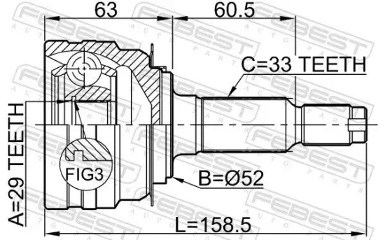 Gelenksatz, Antriebswelle Vorderachse radseitig FEBEST 1110-J150 Bild Gelenksatz, Antriebswelle Vorderachse radseitig FEBEST 1110-J150