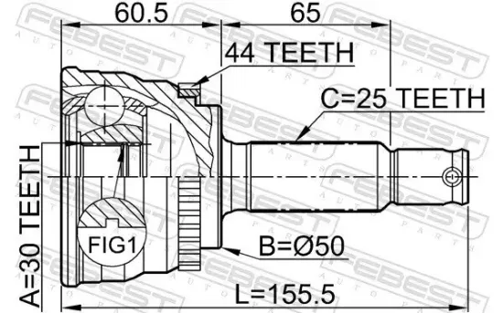 Gelenksatz, Antriebswelle radseitig Vorderachse FEBEST 1210-014A44 Bild Gelenksatz, Antriebswelle radseitig Vorderachse FEBEST 1210-014A44