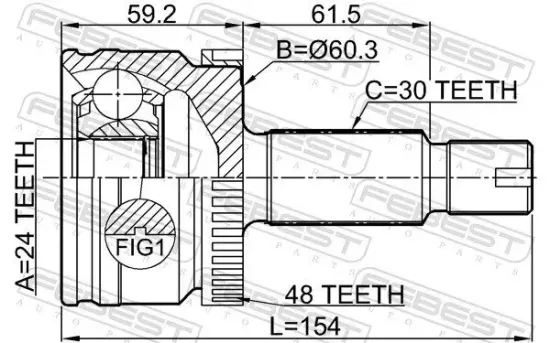 Gelenksatz, Antriebswelle Vorderachse radseitig FEBEST 1210-D7A2WA48 Bild Gelenksatz, Antriebswelle Vorderachse radseitig FEBEST 1210-D7A2WA48