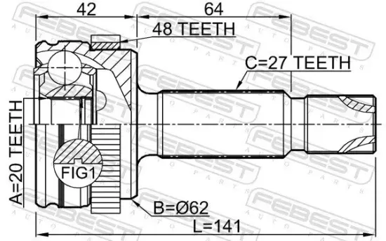 Gelenksatz, Antriebswelle radseitig Hinterachse FEBEST 1210-D7A48R Bild Gelenksatz, Antriebswelle radseitig Hinterachse FEBEST 1210-D7A48R