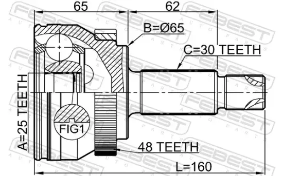 Gelenksatz, Antriebswelle radseitig Vorderachse FEBEST 1210-DHA48 Bild Gelenksatz, Antriebswelle radseitig Vorderachse FEBEST 1210-DHA48