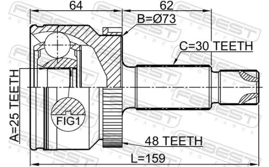Gelenksatz, Antriebswelle Vorderachse radseitig FEBEST 1210-IX35D7A48 Bild Gelenksatz, Antriebswelle Vorderachse radseitig FEBEST 1210-IX35D7A48