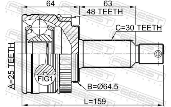 Gelenksatz, Antriebswelle Vorderachse radseitig FEBEST 1210-IX35MTA48 Bild Gelenksatz, Antriebswelle Vorderachse radseitig FEBEST 1210-IX35MTA48