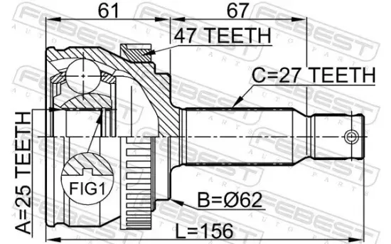 Gelenksatz, Antriebswelle Vorderachse radseitig FEBEST 1210-NFA47 Bild Gelenksatz, Antriebswelle Vorderachse radseitig FEBEST 1210-NFA47