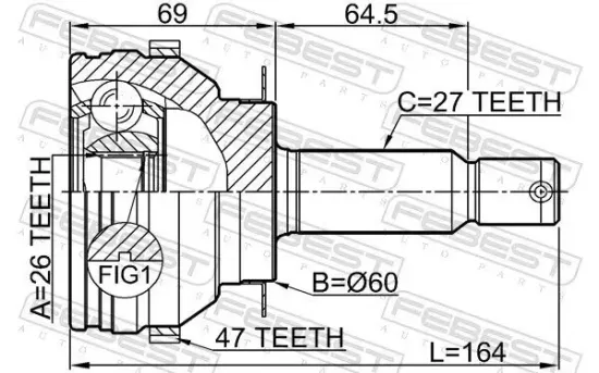 Gelenksatz, Antriebswelle Vorderachse radseitig FEBEST 1210-SON20A47 Bild Gelenksatz, Antriebswelle Vorderachse radseitig FEBEST 1210-SON20A47